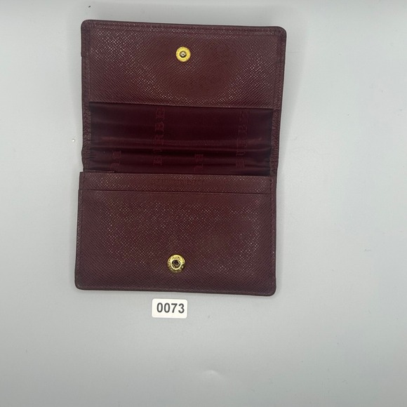 Burberry Haymarket Check Card Holder Wallet Burgundy Leather Snap Closure - Picture 5 of 5